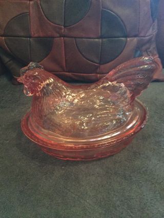 Gorgeous Large Vintage Longaberger Company Glass Chicken In A Basket