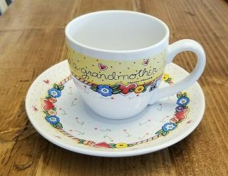 Me Mary Engelbreit Cup And Saucer When A Child Is Born So Is A Grandmother