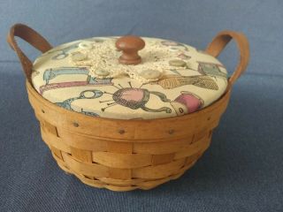 Longaberger Handwoven 1999 Sewing Basket With Padded Lid