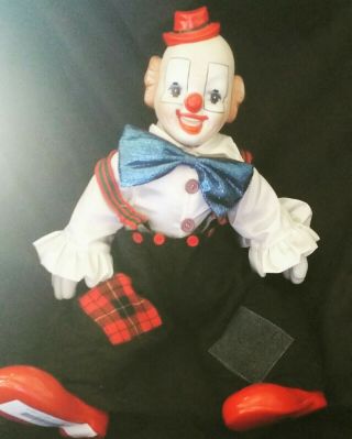 Collectible Jui Shan - Clown Doll W/ Porcelain Face,  Hands & Red Shoes & Music