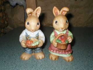 Vintage Homco 5 " Mr & Mrs Bunny Rabbits W/baskets Figurine 1446