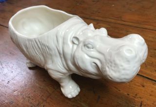White Ceramic Hippopotamus Hippo Planter Catchall 13 " Long,  5 " Wide,  5.  5 " Tall