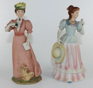 Homco Porcelain Lady Camille Figurine 1452 & Lady At Races W Dog Figurine 1403