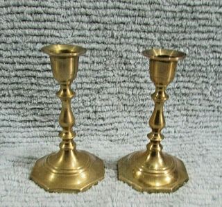 Pair 5 " Tall Heavy Solid Brass Candlestick Candle Holders Octagon Base S/h