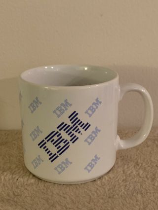 Vintage Classic White & Blue Stripe Ibm Computer Coffee Mug Tea Cup