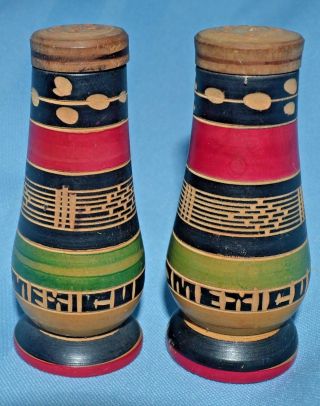 Vintage Wooden " Mexico " Traditional Salt And Pepper Shakers