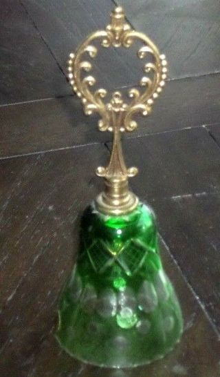 8 " Green Crystal Bell With Decorative Brass Handle Made In Poland