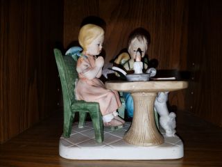 Lefton 6347 Figurine Of Boy And Girl At Table Hands Folded In Prayer Vintage