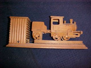 Vintage Mechanical Wooden Train Music Box Railroad Collectible Hand Made Carved