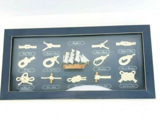 Sailor Knots Nautical Maritime Framed Shadow Box Mayflower Sailing Ship Blue
