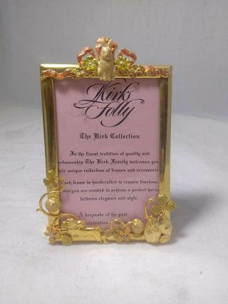 Vintage Kirks Folly Picture Frame Gold Tone Bunnies Rabbits Flowers