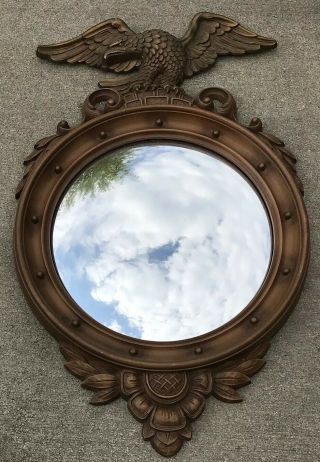 Vintage Syroco Wood Eagle Convex Porthole Mirror Wall Hanging Gold Federal Eagle