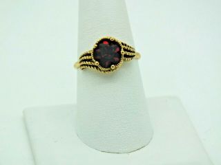 Avon Signed Gold Tone Ring Round Faceted Red Rhinestone Ring Sz 9