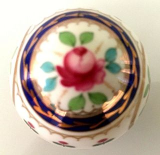 Vintage Limoges Porcelain Trinket Box Egg Shaped Brass Closure Pink Roses 4
