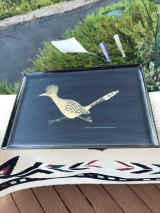 Vintage Couroc Of Monterey Inlaid Serving Tray Bird (road Runner) California Mcm