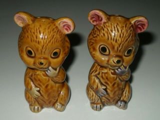 Vintage Set Of Brown Honey Bear - Salt And Pepper Shakers - Ceramic Japan