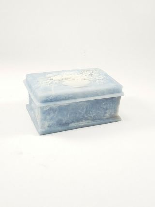 Incolay Stone Usa Jewelry Trinket Hinged Box Blue Soapstone Color Floral