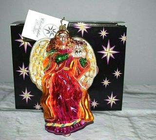 Christopher Radko Heavenly Hosts Glass Christmas Ornament Angel With Roses