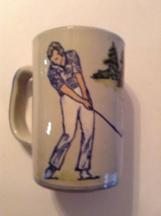 Louisville Stoneware,  Kentucky,  Coffee Tea Mug Golfer 18 Hole - Tan Hand Painted