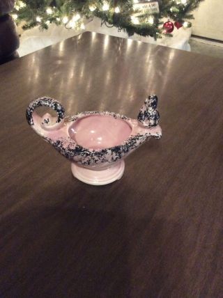 Vintage Shawnee Pottery Genie Aladdin Lamp Planter Pink w/ Black 2