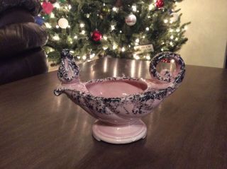 Vintage Shawnee Pottery Genie Aladdin Lamp Planter Pink w/ Black 3