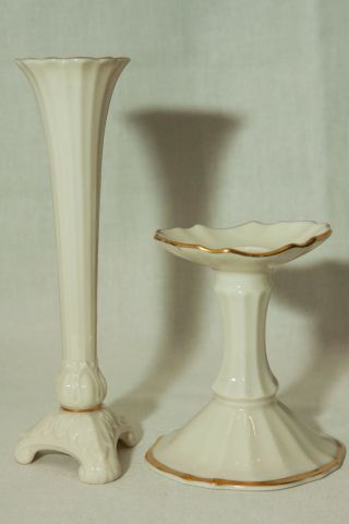 Vintage Lenox Candlestick Candle Holder And Small Vase Gold Trimmed