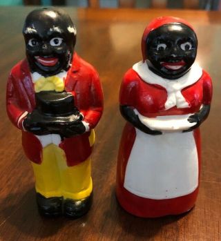 Vtg Ceramic Black Americana Aunt Jemima Uncle Mose Salt & Pepper Shakers Mammy