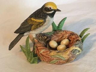 2002 Lenox Porcelain Golden Winged Warbler With Nest & Eggs Figurine