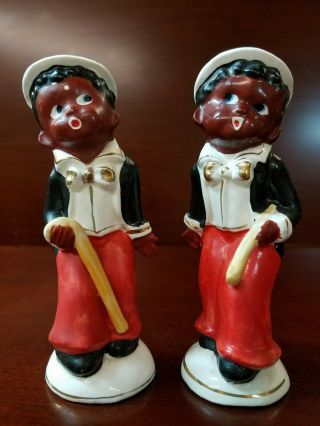 Vintage Salt And Pepper Shakers 1216 African American Black Americana With Cane