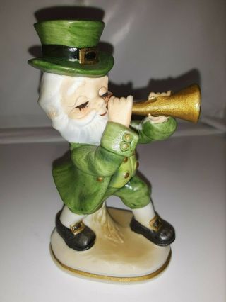 Vintage Lefton Irish Leprechaun With Bugle Figurine 6203