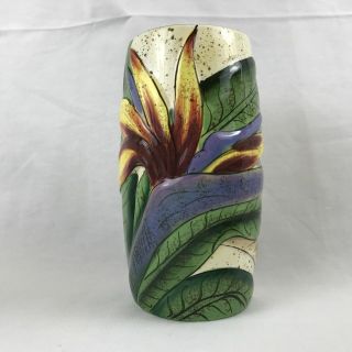 Bird Of Paradise Tropical Flower Vase By Island Plantations Hawaii Hand Painted