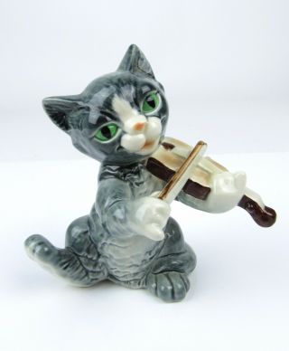 Vintage Goebel Porcelain Cat Playing Fiddle Violin Figurine Germany