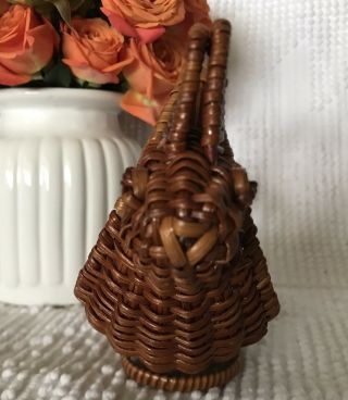 Vintage Wicker Rattan Woven Bunny Rabbit Easter Basket Planter Display Cute EUC 4
