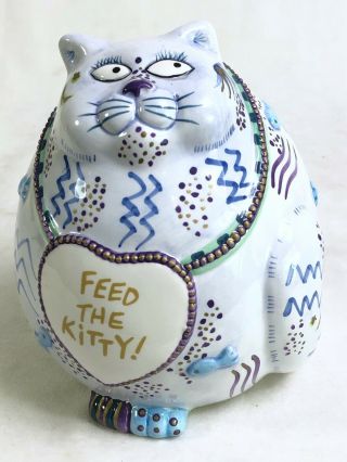 Fitz & Floyd Feed The Kitty Bank Cat Figurine Coin Bank With Intact Stopper Euc