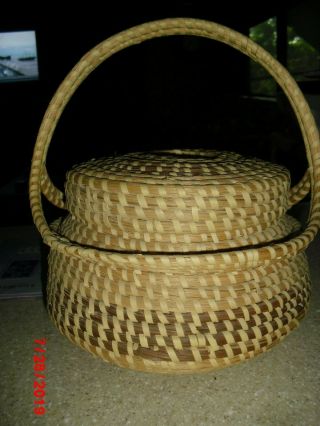 South Carolina Sweet Grass Large Handled Basket With Lid Euc