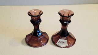 Vintage Purple Amethyst Glass Taper Candle Stick Holders