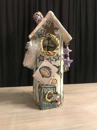 Blue Sky Clayworks By Heather Goldminc Retired Large Seaside Haven House T - Light