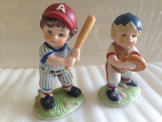 Homco Bisque Baseball Batter And Catcher Figurines 1468 Set Of 2 Euc