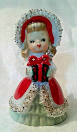 Vintage Lefton Ceramic Christmas Angel Bell Spaghetti Trim - Signed With Sticker