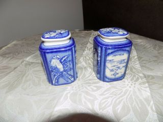 Set Of 2 Ceramic Collectible Salt & Pepper Shakers " Jamaica " Blue Pottery Toucan