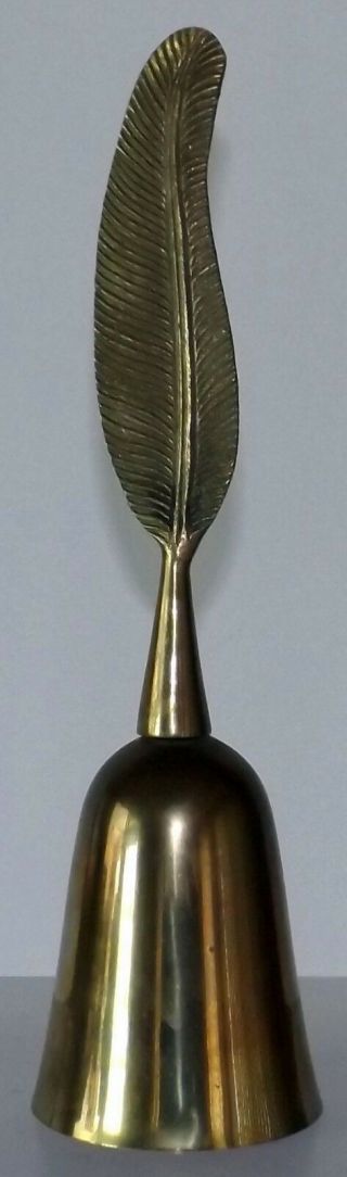 Brass Bell With Feather As Handle,  10 " Tall,  Base: 2 3/4 " Dia,  Weighs 10 Oz