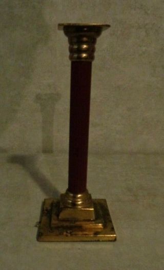Solid Brass 7.  5 Inch Tall Pillar Candle Stick Holder Burgundy Center