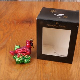 Christopher Radko Christmas Cardinal Bird With Holly Ornament Box
