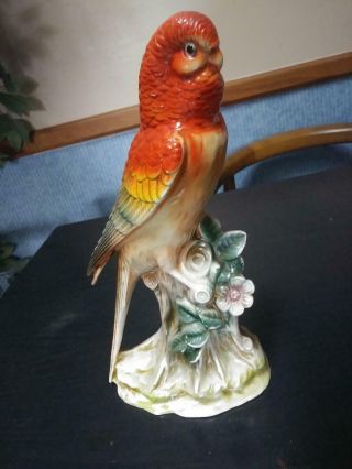 Vintage Chalkware Plaster Parrot Statue 10 " Rocky Point Ri Amusement Park Signed