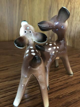 Adorable Vintage Fawn Salt And Pepper Shakers,  One Fawn Licking The Other 3