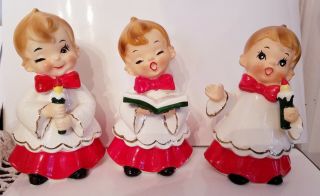 3 Vintage Josef Originals Christmas Choir Boys Ceramic Figurines Japan