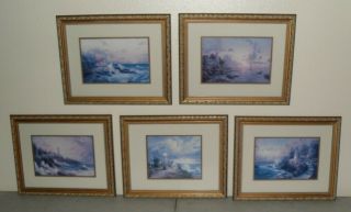 (5) - Thomas Kinkade Lighthouse 16 " X 13 " Matted & Framed With Glass Art Prints