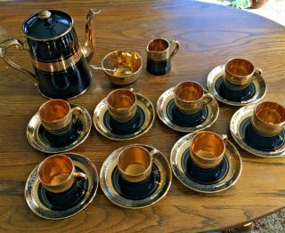 Gibson And Sons Davenport Demitasse Coffee/tea Set Service For 8 Black & Gold
