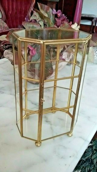 Vintage Brass And Glass Octagon Shaped Counter Display Case