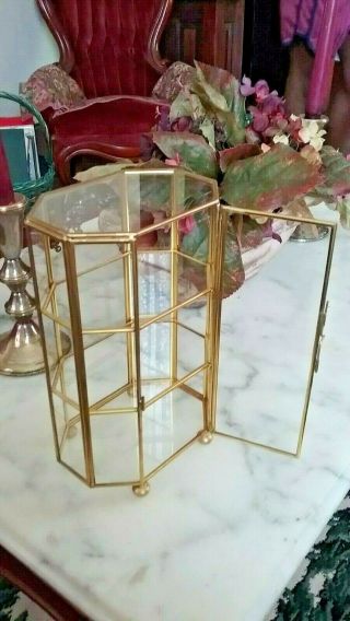 Vintage Brass and Glass Octagon Shaped Counter Display Case 2